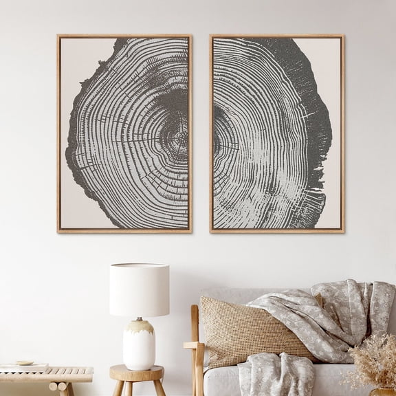 UNFFRAMED Wall Art Set Wood Tree Ring Prints Modern Art Minimalist Neutral Decor Set 2 Prints 20x30