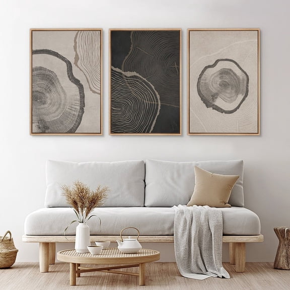 UNFFRAMED Wall Art Set Wood Tree Rings Abstract Illustrations Prints Modern Art Minimalist Neutral Boho Decor Set 3 Prints 12x18