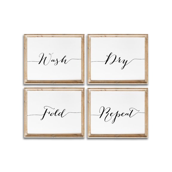 UNFFRAMED Wash Dry Fold Repeat Laundry Room Wall Decor Art Posters Set Set 4 Prints 20x30