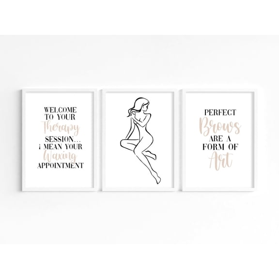 UNFFRAMED Waxing Salon Posters, Body Outline & Brow Art Set, Wax Salon Quote Wall Decor, Beauty Set 3 Prints 16x24