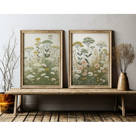 Luvia Wildflower Art Rustic Floral Decor, Vintage Botanical Minimalist Flower Set Of 2, Wildflower, Modern Wall Decor Set 2 Prints 8x12 UNFRAMED