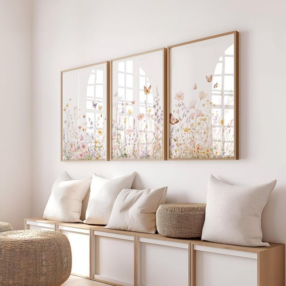 UNFFRAMED Wildflower & Butterfly Art Posters, Boho Nursery Decor Set 3 Prints 16x24