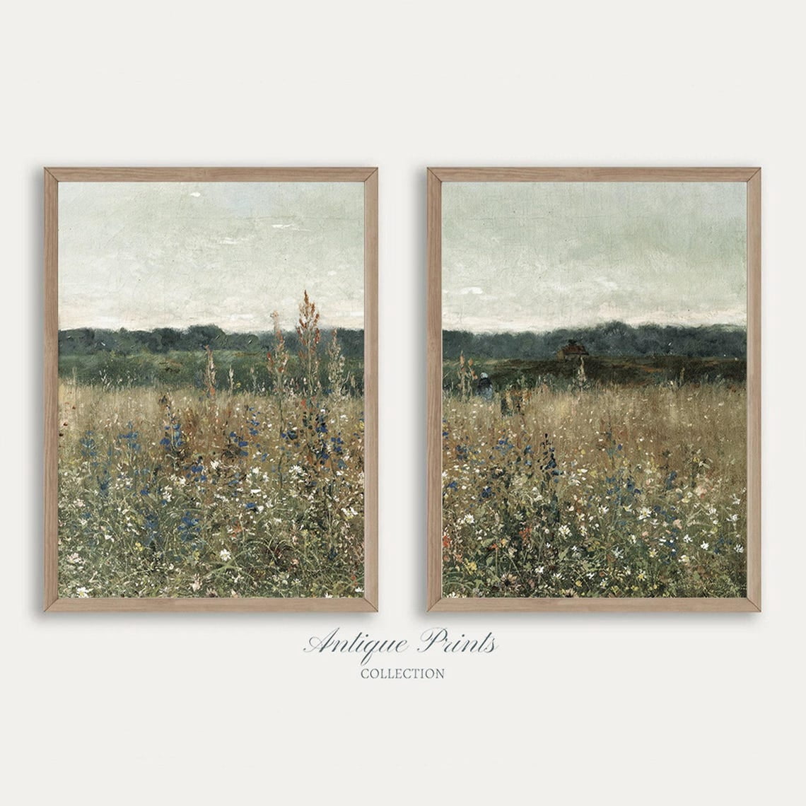 UNFFRAMED Wildflower Field Set Posters, Country 2 Pieces Vintage Wall ...