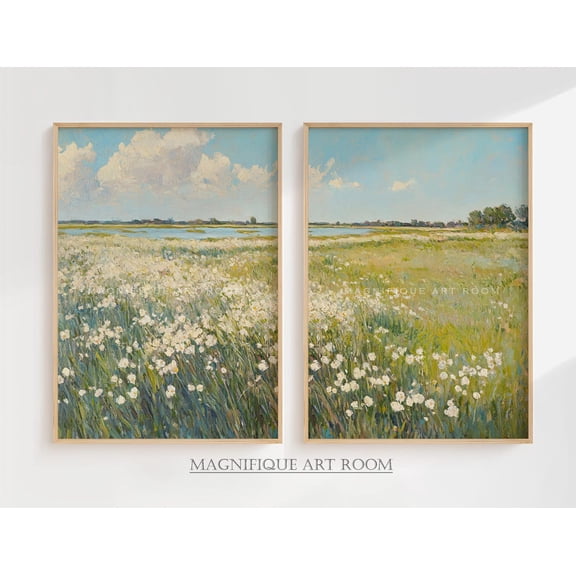 UNFFRAMED Wildflower Field Wall Art, Meadow Landscape, Countryside Print Summer Nature Artwork Printable SS19| Set 2 Prints 16x24