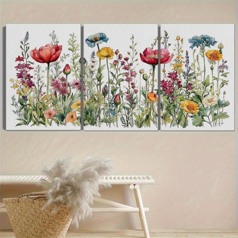UNFFRAMED Wildflower Poster Set Botanical Floral Wall Art Set 3 Prints ...
