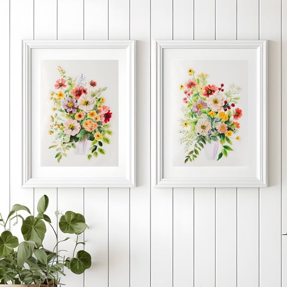 UNFFRAMED Wildflower Posters Set, Floral Line Art, Botanical Wall Decor Set 2 Prints 8x12