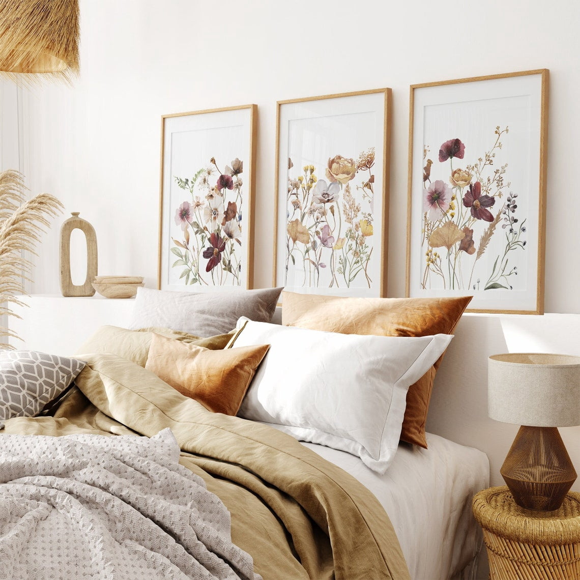 UNFFRAMED Wildflower Print Set, Botanical Triptych Wall Art Set 3 ...