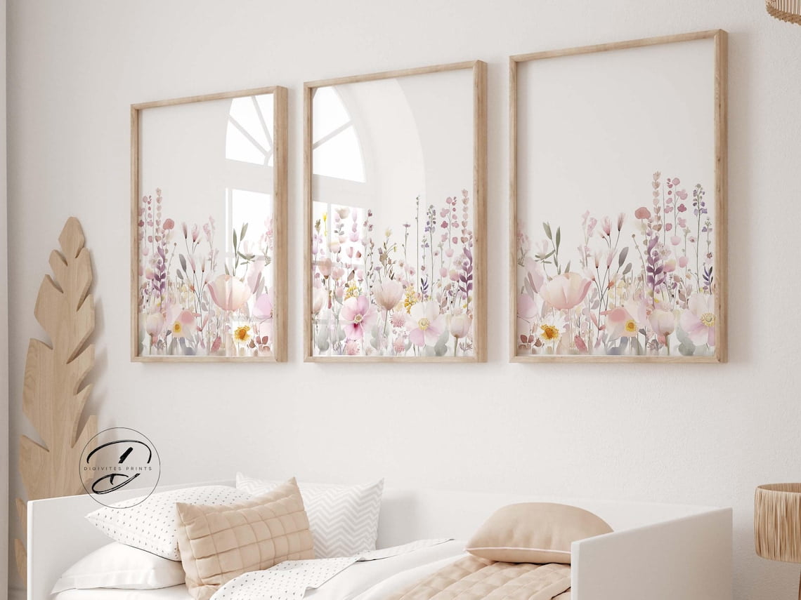 UNFFRAMED Wildflowers Prints, Floral Nursery Wall Art, Boho, Baby Girl ...