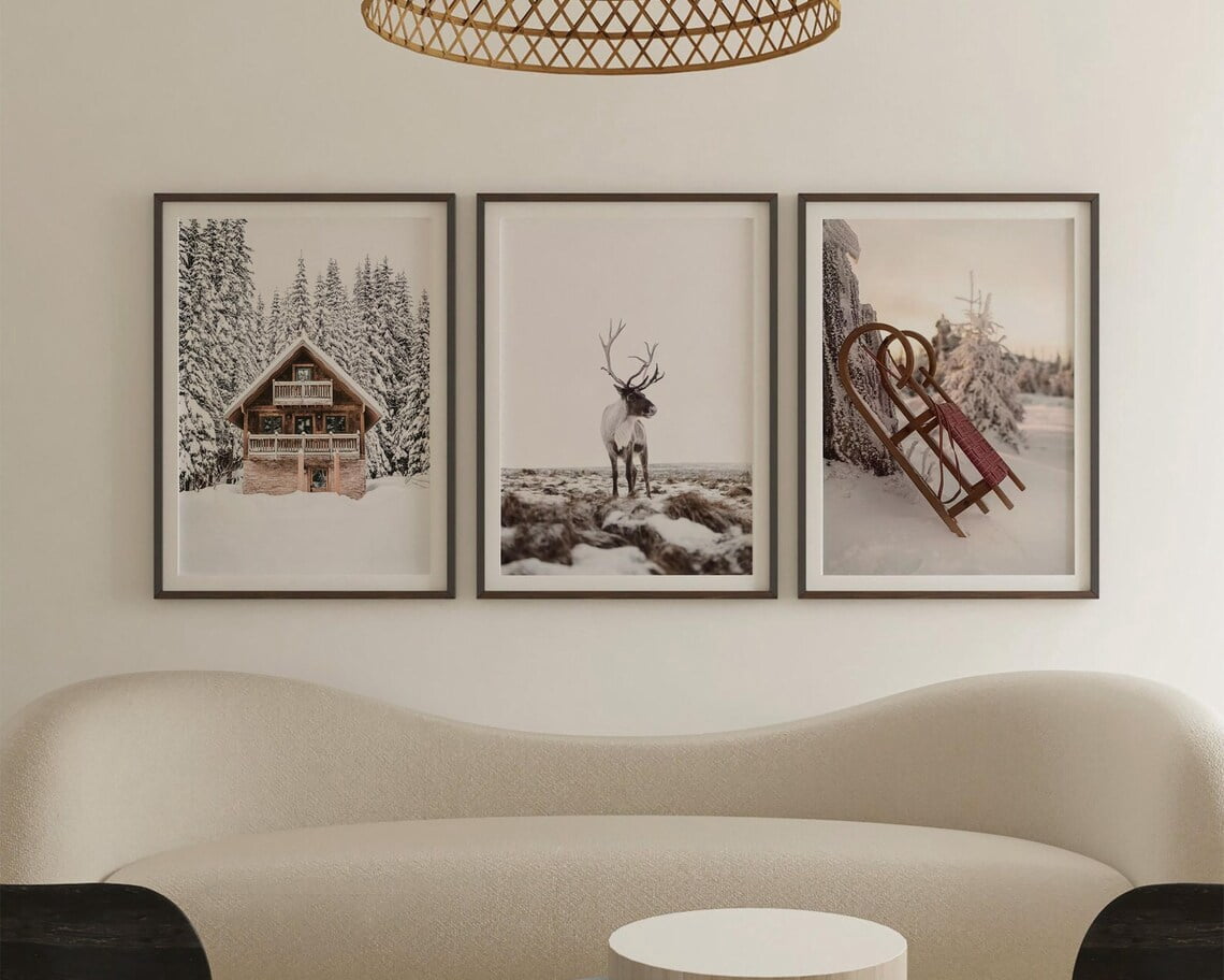 UNFFRAMED Winter Cabin Wall Art Set Of 3, Rustic Chalet Poster ...