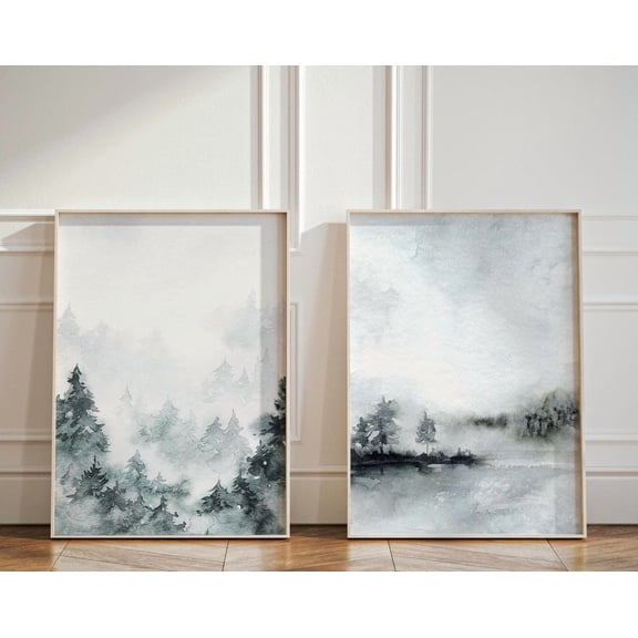 Luvia Winter Landscape Set Of 2 Prints - Winter Trees, Modern Wall Decor Set 2 Prints 20x30 UNFRAMED