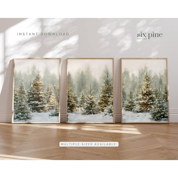 UNFFRAMED Winter Pine Forest Wall Art Set Of 3, Snowy Tree Farm Posters, Rustic Woodland Nature Scene ,Wall Decor Set 3 Prints 20x30
