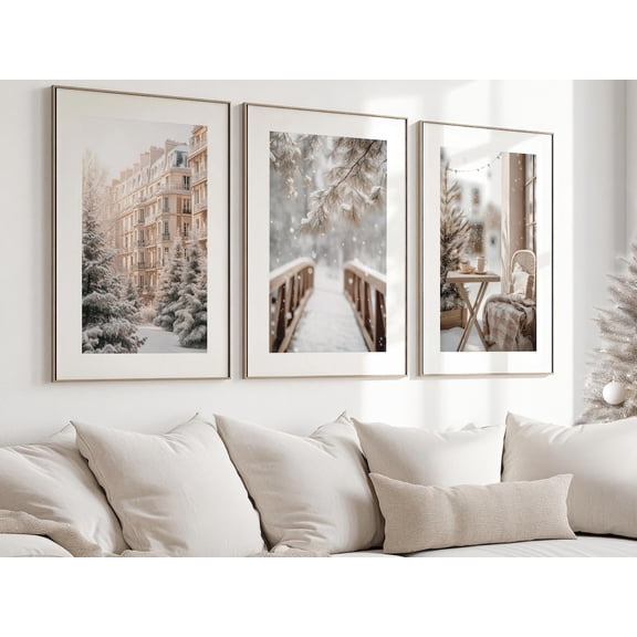 UNFFRAMED Winter Scandinavian Poster Set, Urban Landscape Wall Art Set 3 Prints 8x12