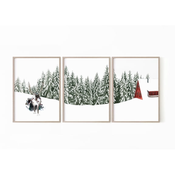 UNFFRAMED Winter Wonderland Posters, Wall Art, Reindeer Poster, Winter Poster Set Of 3,Winter Decor Art,Poster Set Set 3 Prints 20x30