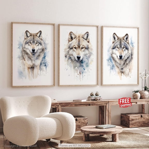 UNFFRAMED Wolf Wall Art Poster Bedroom Wall Decor Animal Poster Set Of 3 Room Decor Woodland Artwork Wildlife Home Set 3 Prints 8x12