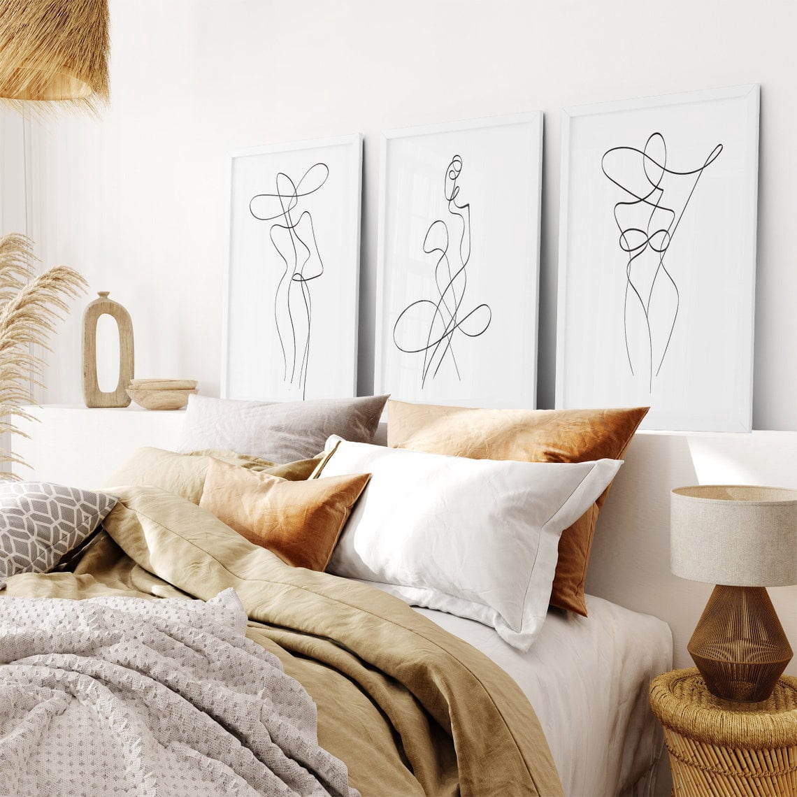 UNFFRAMED Woman Line Art Print, Set Of 3 Minimalist Wall Art, Black And ...