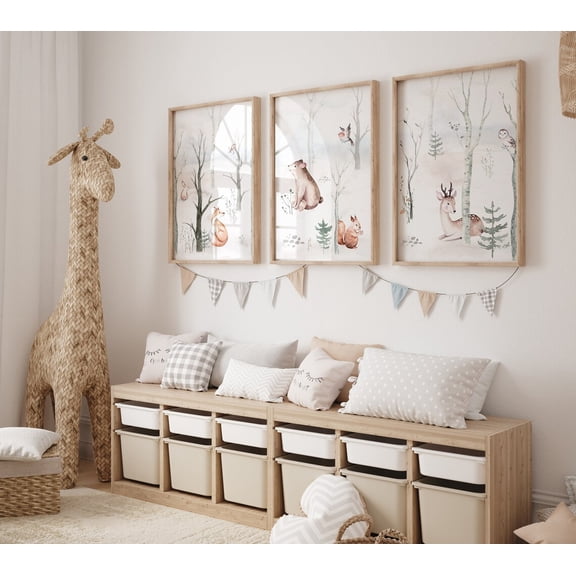 UNFFRAMED Woodland Animals Nursery Decor, Gender Neutral Nursery, Woodland Nursery Wall Art, Woodland Animal Prints, Forest Animals, Safari Animals #551 Set 3 Prints 12x18