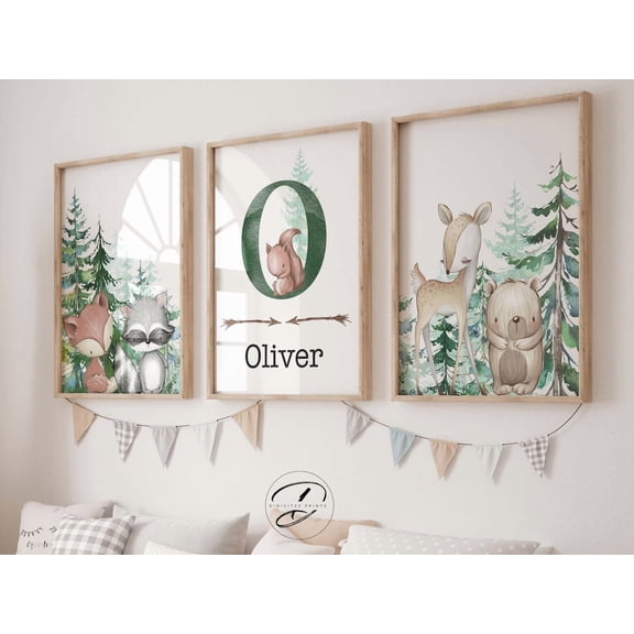 UNFFRAMED Woodland Nursery Wall Art, Mountain Wall Art, Nursery Decor, Green Forest Nursery Prints, Nature Wall Art, Playroom Decor, Adventure Theme Set 3 Prints 8x12
