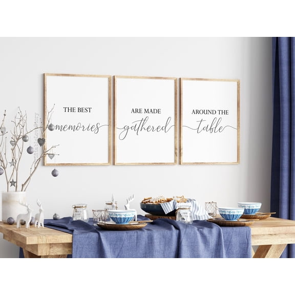 UNFFRAMED The best memories are made gathered around the table,Kitchen sign,Home sign,Dining room wall decor,Kitchen wall art,Living room art Set 3 Prints 16x24