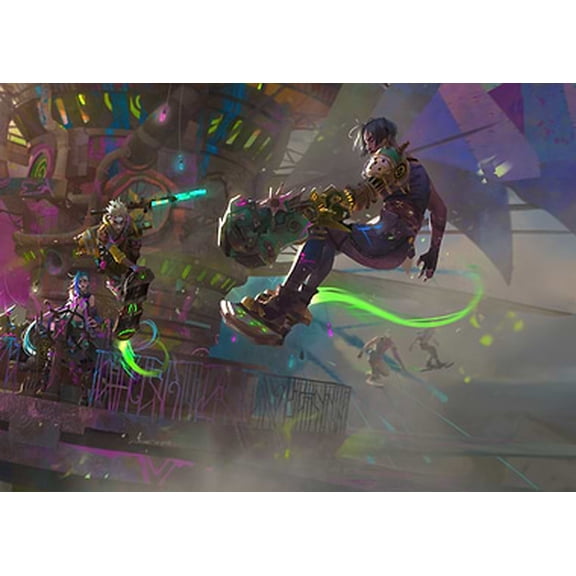 [UNFRAMED] Arcane Punk Rooftop Chase Wall Art