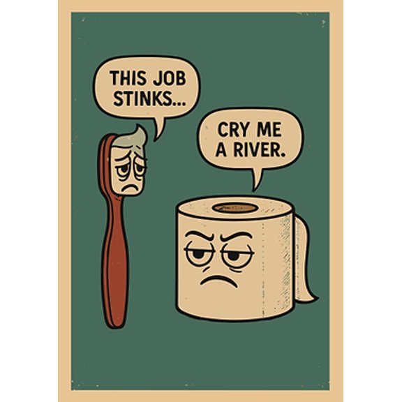[UNFRAMED] Bathroom Wall Art: 'This Job Stinks' Toothbrush and Toilet Paper Design