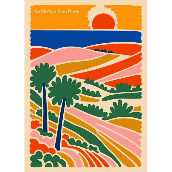 [UNFRAMED] California Coastline Wall Art - Mid-Century Modern Landscape Decor