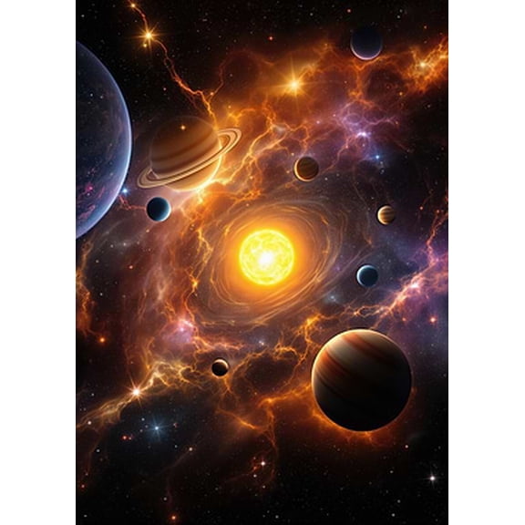 [UNFRAMED] Celestial Solar System Wall Art - Vibrant Nebula & Planets Room Decor