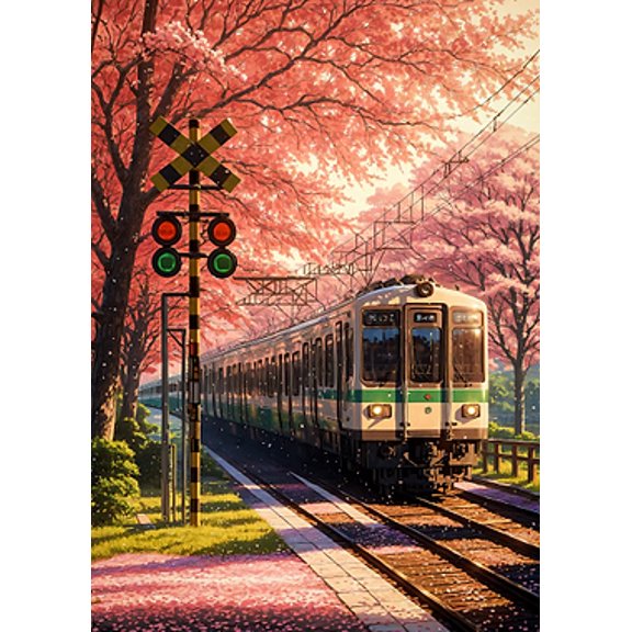 [UNFRAMED] Cherry Blossom Train Ride Wall Art - Anime Style Room Decor