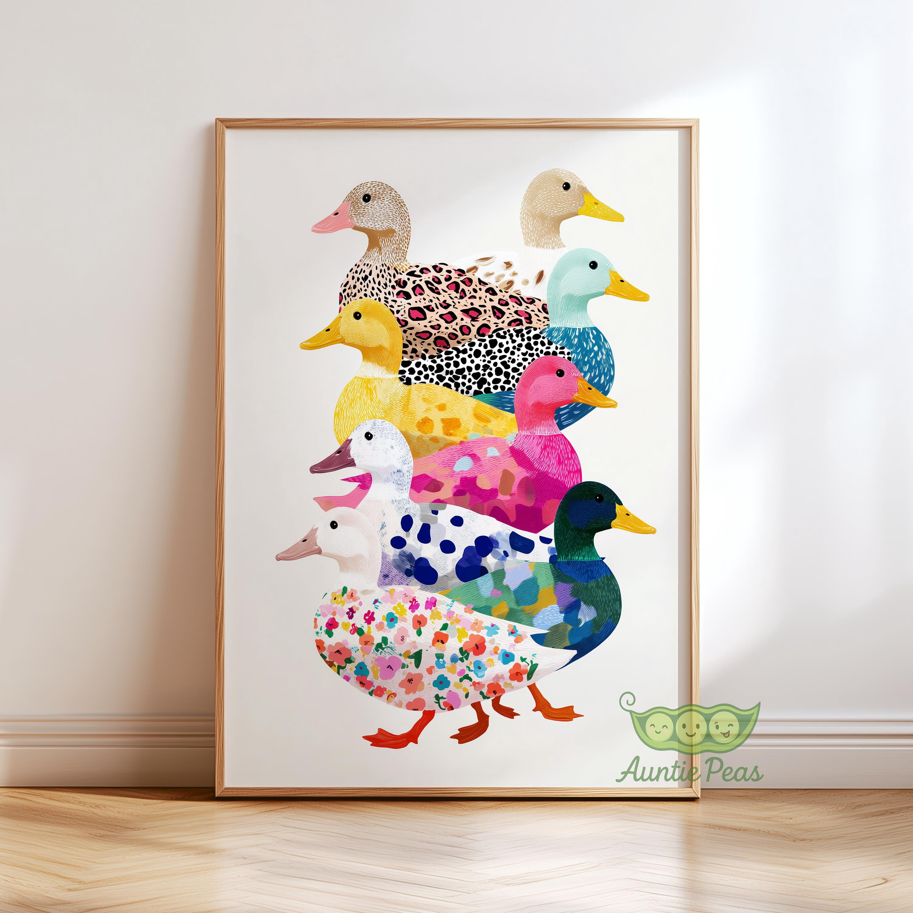 [UNFRAMED] Colorful Duck Stack Art Poster, Whimsical Patterned Ducks ...