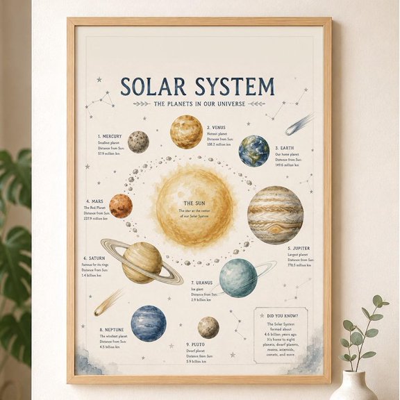 [UNFRAMED] DailyMood Educational Montessori Learning Chart Solar System Poster for Classroom