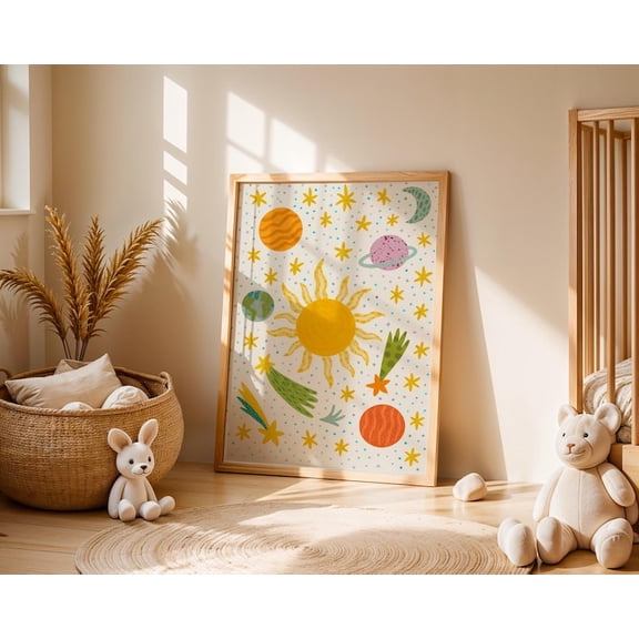 [UNFRAMED] DailyMood Educational Watercolor Planets and Stars Solar System Poster Multicolor