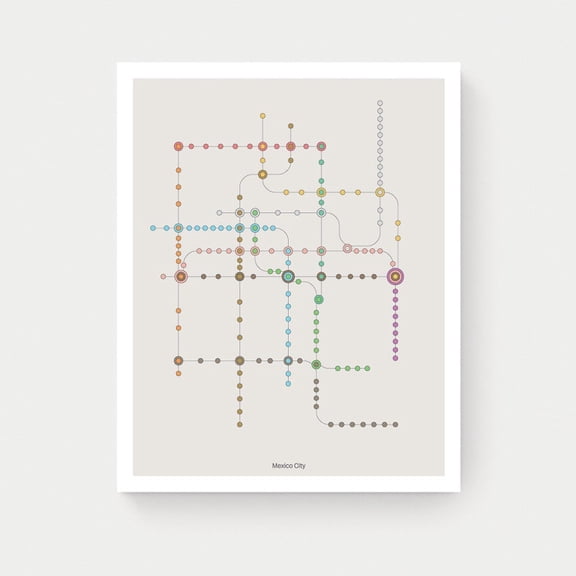 [UNFRAMED] DailyMood Mexico City Metro Map Minimalist Print New Mexico Poster Style