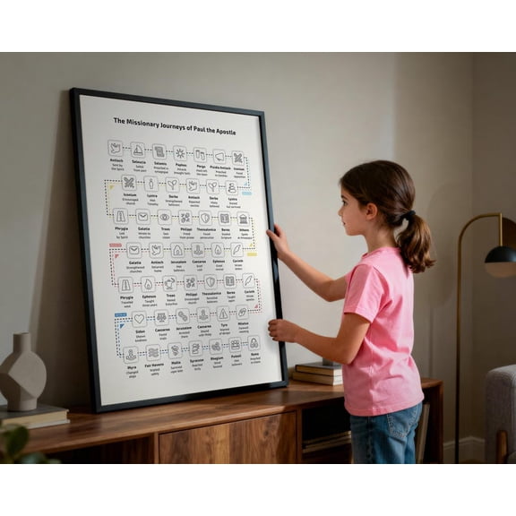 [UNFRAMED] DailyMood Pauls Missionary Journeys Timeline Wall Art Sunday School Classroom Decor Poster