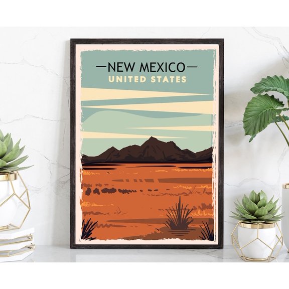 [UNFRAMED] DailyMood Retro Vintage Rustic State Map Design New Mexico Poster Home Wall Art Print Multicolor