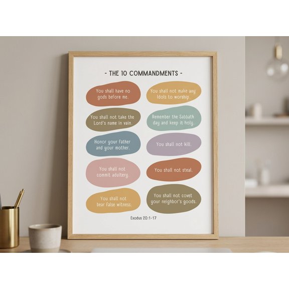 UNFRAMED DailyMood Ten Commandments Lesson Sunday school classroom decor poster Muted Rainbow