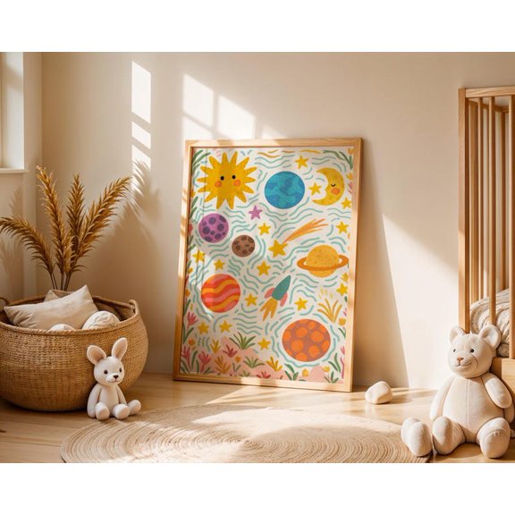 [UNFRAMED] DailyMood Whimsical Watercolor Planets Wall Art Solar System Poster Pastel