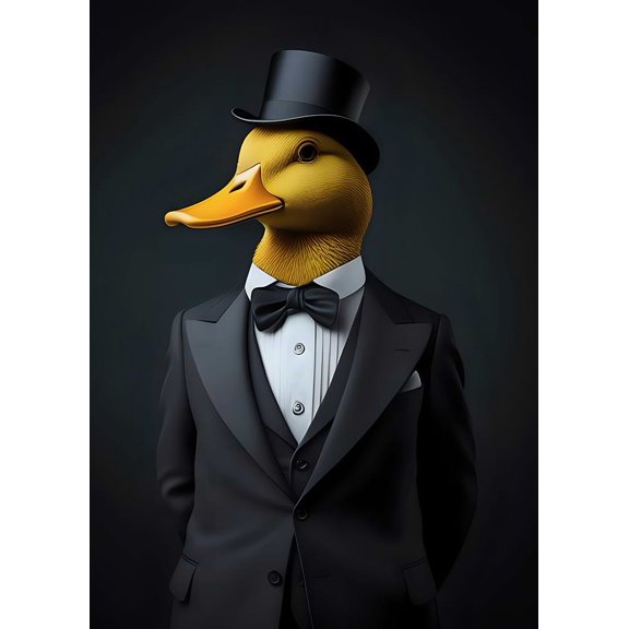 [UNFRAMED] Dapper Duck in Tuxedo Wall Art