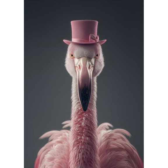 [UNFRAMED] Dapper Pink Flamingo in Top Hat Wall Art