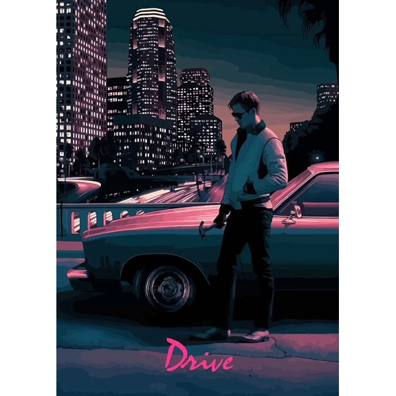 [UNFRAMED] Drive Movie Poster Wall Art - Synthwave Retro Room Decor