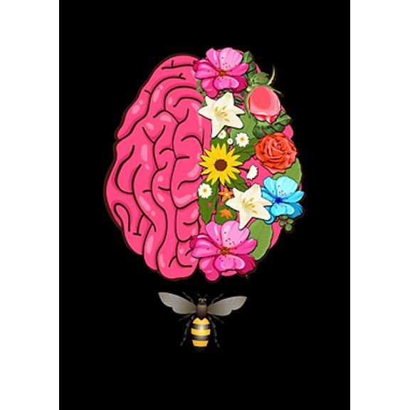 [UNFRAMED] Floral Brain and Bumblebee Art Print - Wall Decor for Mindfulness and Nature Lovers