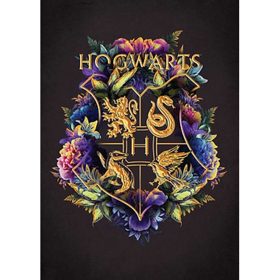 [UNFRAMED] Floral Hogwarts Crest Wall Art