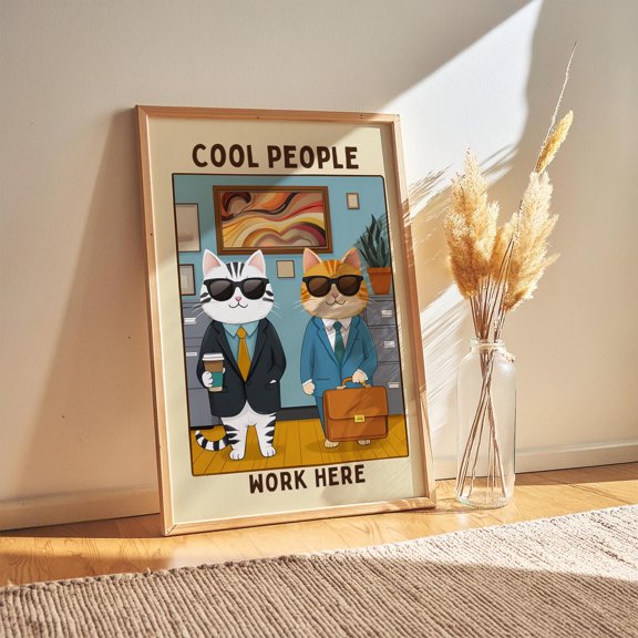 (UNFRAMED) Funny Cat Office Poster – Cool People Work Here Print