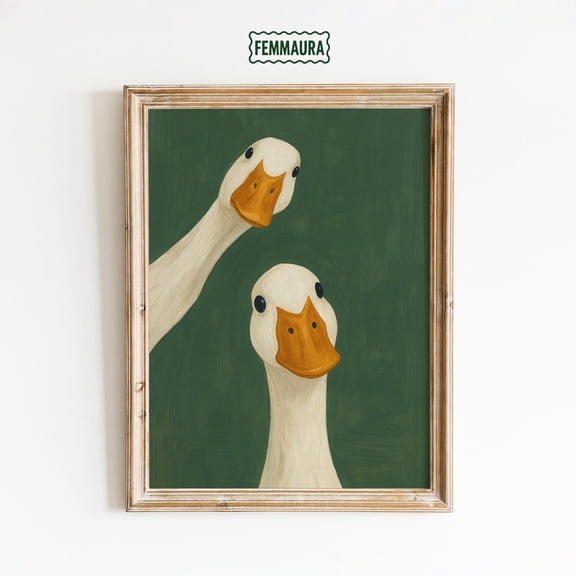 [UNFRAMED] Goose Duo Poster – Minimalist Animal Wall Art, Funny Farmhouse Decor Poster