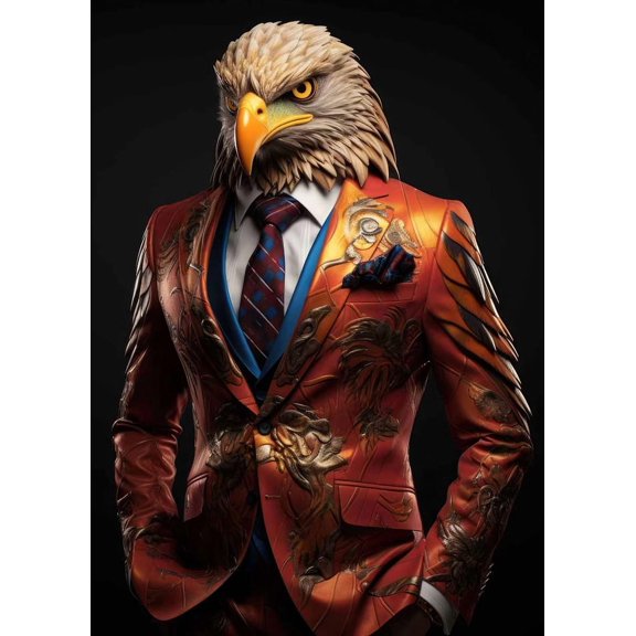 [UNFRAMED] Majestic Eagle in an Ornate Rust-Colored Suit Wall Art