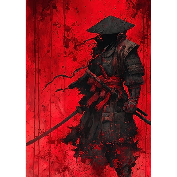 [UNFRAMED] Red Splatter Samurai Warrior Wall Art