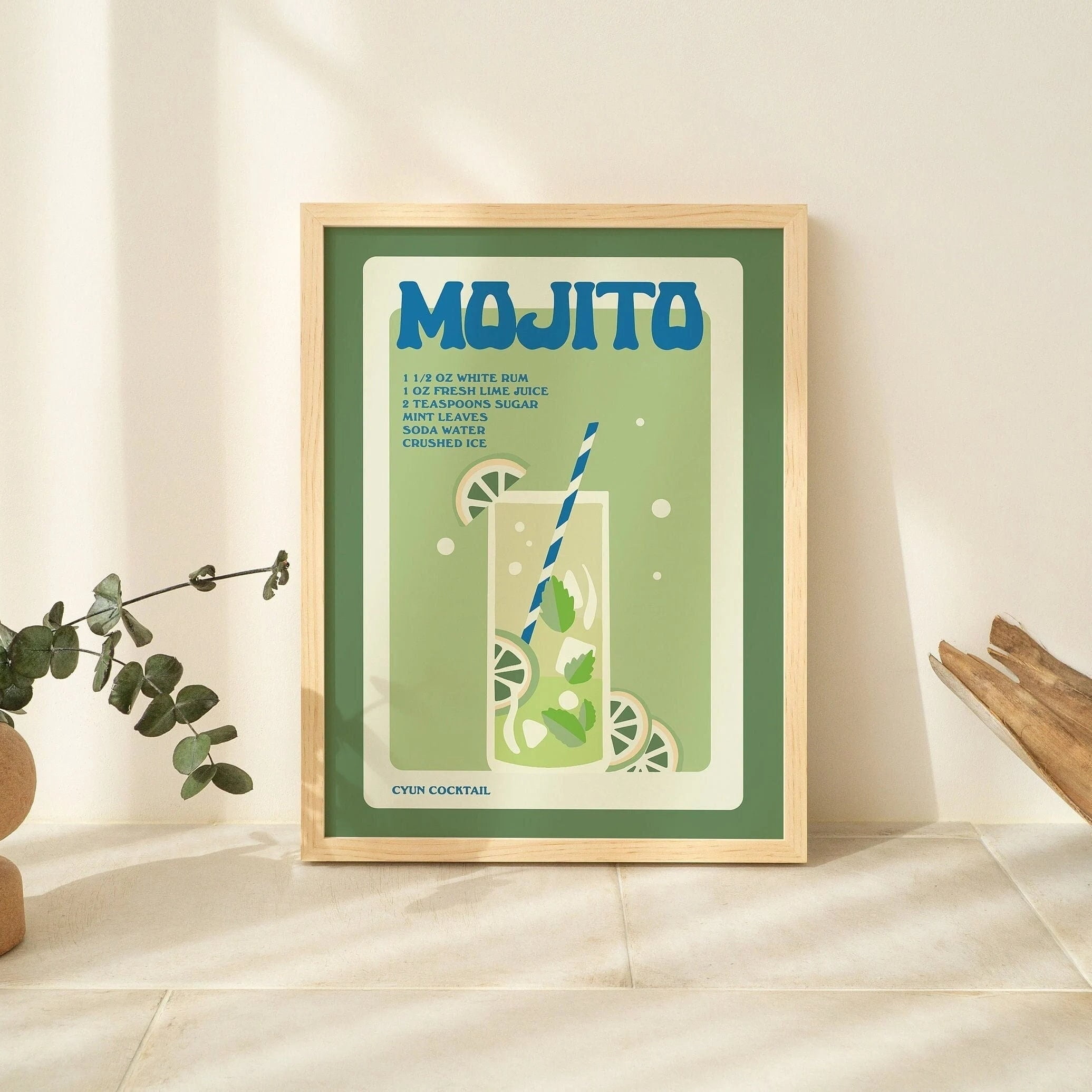 [UNFRAMED] Retro Alcohol poster, Minimalist Mojito Print, Kitchen Bar ...