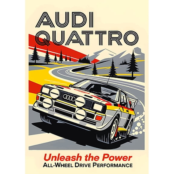 [UNFRAMED] Retro Audi Quattro Rally Car Poster - Automotive Wall Art