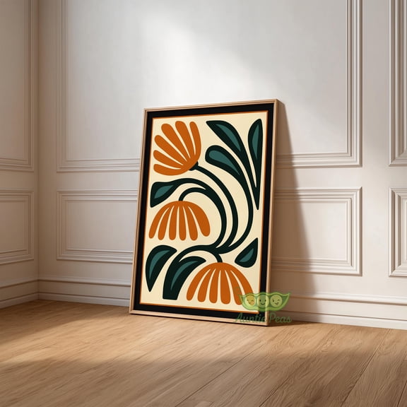[UNFRAMED] Retro Floral Wall Art, Abstract Mid Century Botanical Poster, Vintage Flower Poster, Modern Boho Home Decor, Scandinavian Folk Art