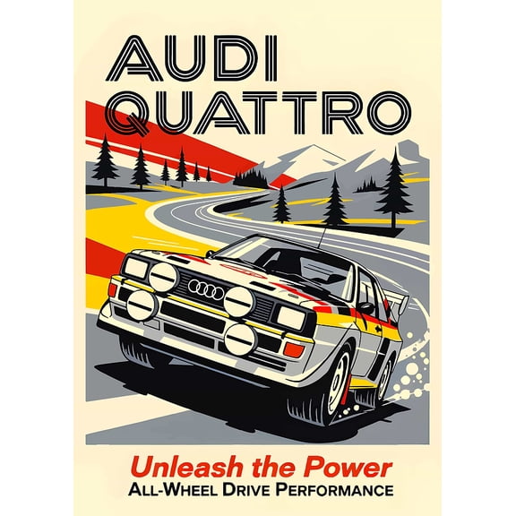 [UNFRAMED] Retro Rally Car Wall Art: Audi Quattro Unleashes Power