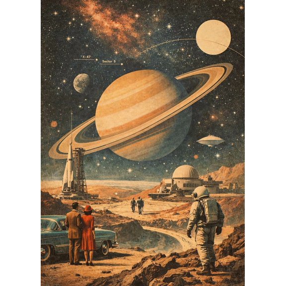 [UNFRAMED] Retro Sci-Fi Space Exploration Poster - Mid-Century Modern Wall Art