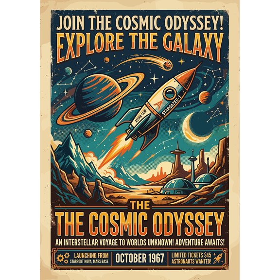 [UNFRAMED] Retro Sci-Fi Space Travel Poster - Cosmic Odyssey Wall Art